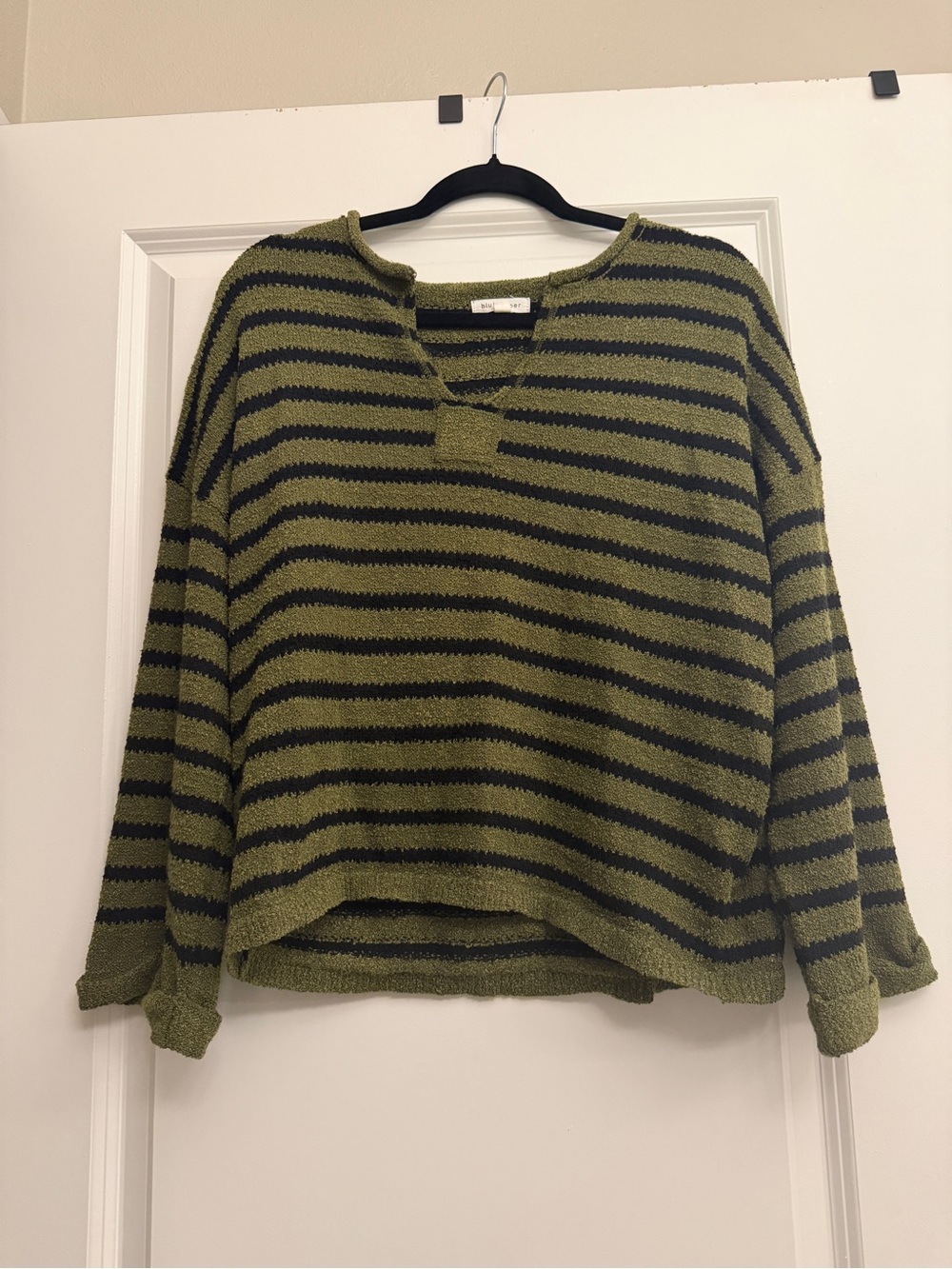 Blu Pepper Olive Green & Black Striped Women's Sweater